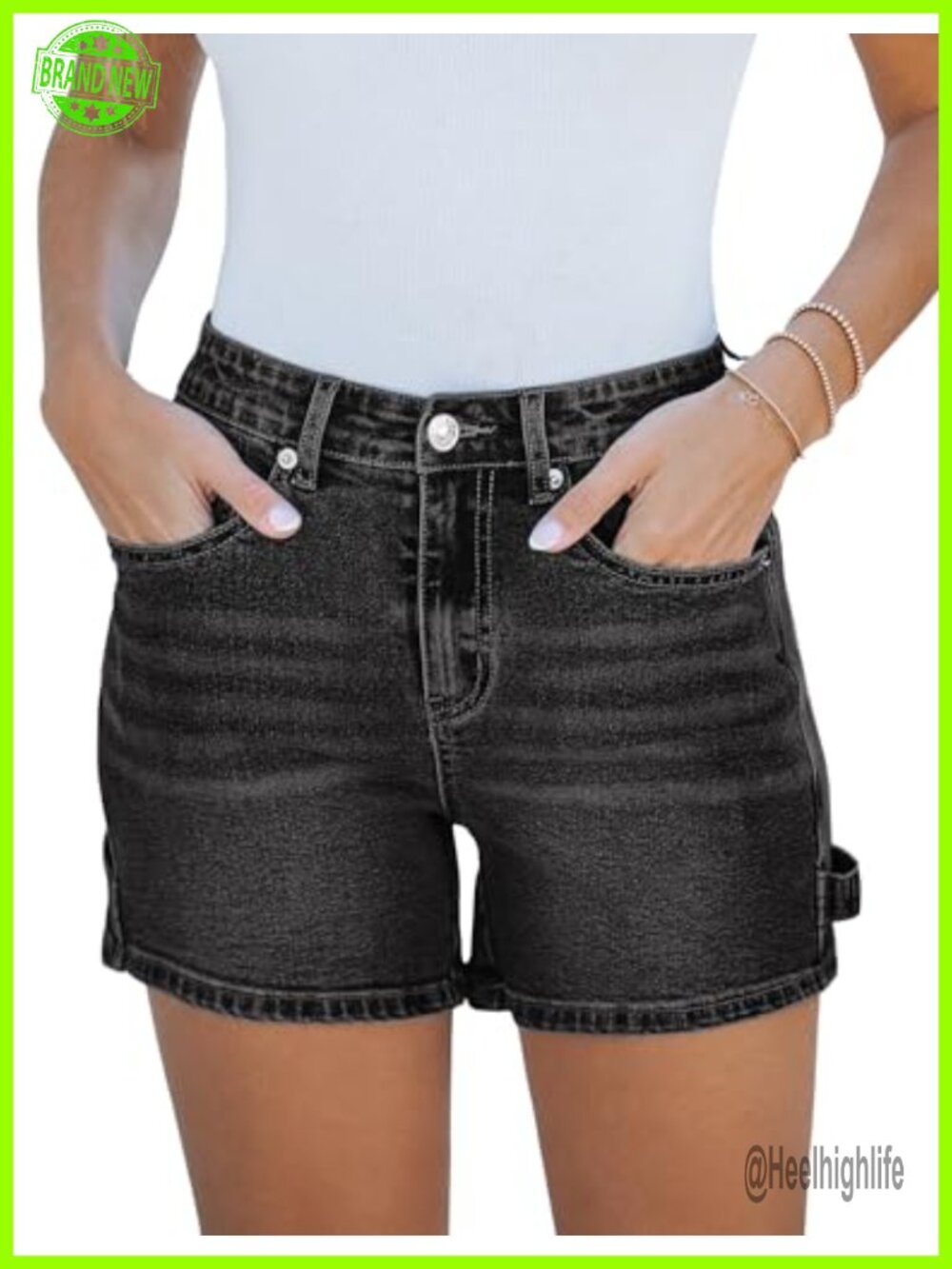 High Waisted Carpenter Jean Shorts Stretchy Wide Leg 4.5" Inseam Summer Casual